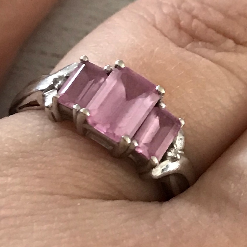 Pink Sapphire Solid White Gold Stamped 10 Kt Ring